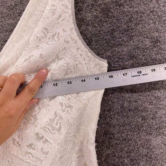 BCBGMaxazria Dress Women 6 White Sheath Midi Zipper V-Neck Sequin Lined Cotton - Picture 7 of 9